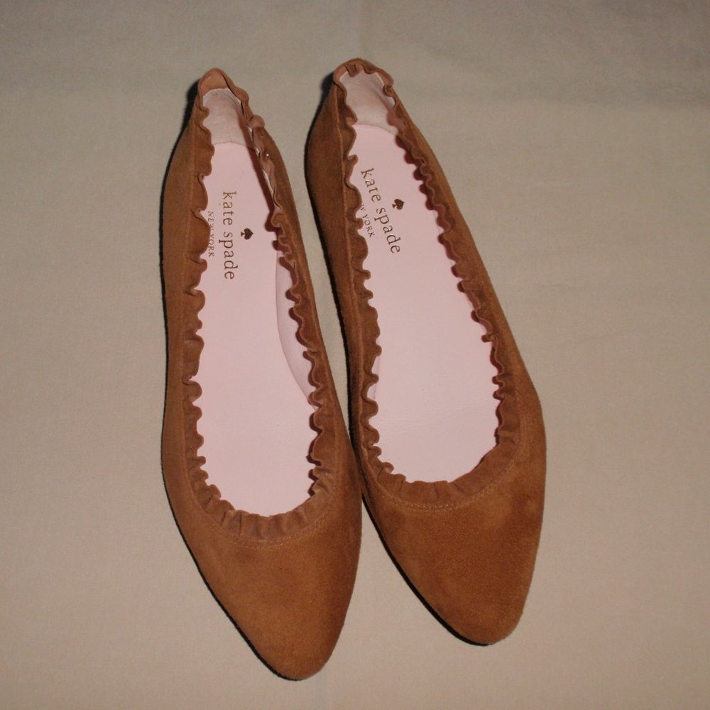Kate Spade Brown Ruffle Ballet Flats Pointed Toe Sz 7 Suede